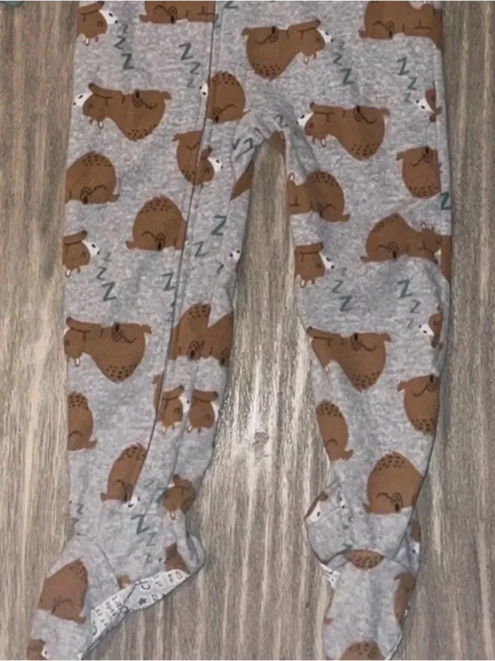Carter's Gray Footed Pajamas with Brown Sleeping Bear Print